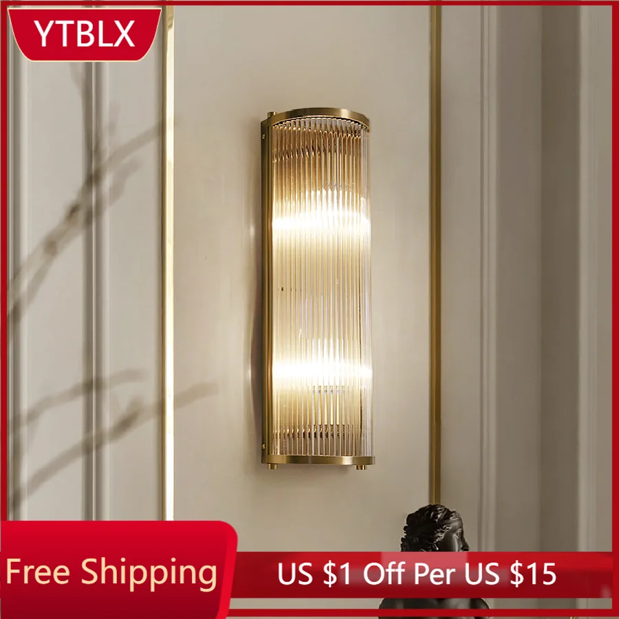 

Classicial Copper Crystal Wall Light Interior LED Decor Bedside Sconce Gold Living Room Aisle Corridor Stairs Entrance Wall Lamp