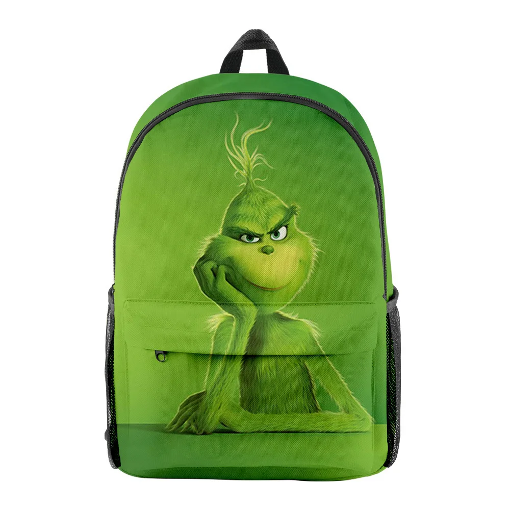 Cartoon Anime Green Haired Grinch School Bags Boys Girls Travel Bags 3D Print Oxford Waterproof Notebook Shoulder Backpacks
