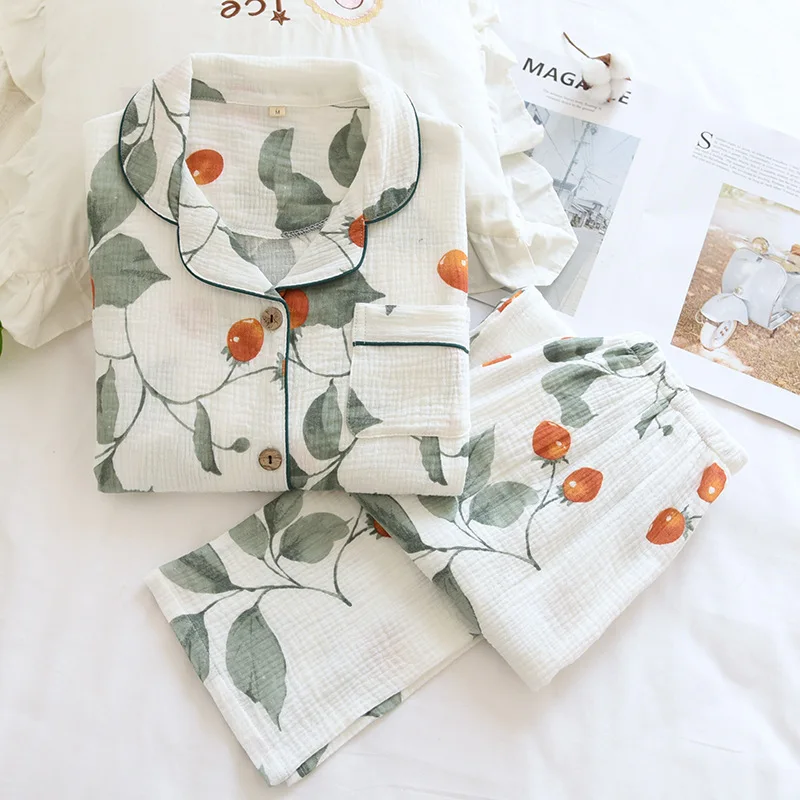 New Spring Lady Pajamas Set Crepe Cotton Pyjamas Soft and Breathable Pajamas Home Suit Nightwear Set For Women Home wear