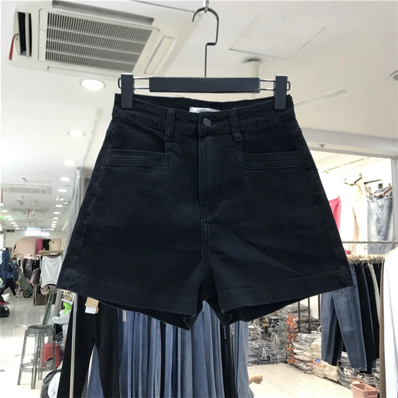 Black Denim Large Fat Sister Thin Loose Women's Summer Shorts mm Slim High Waist Wide Leg A-line Hot Pants