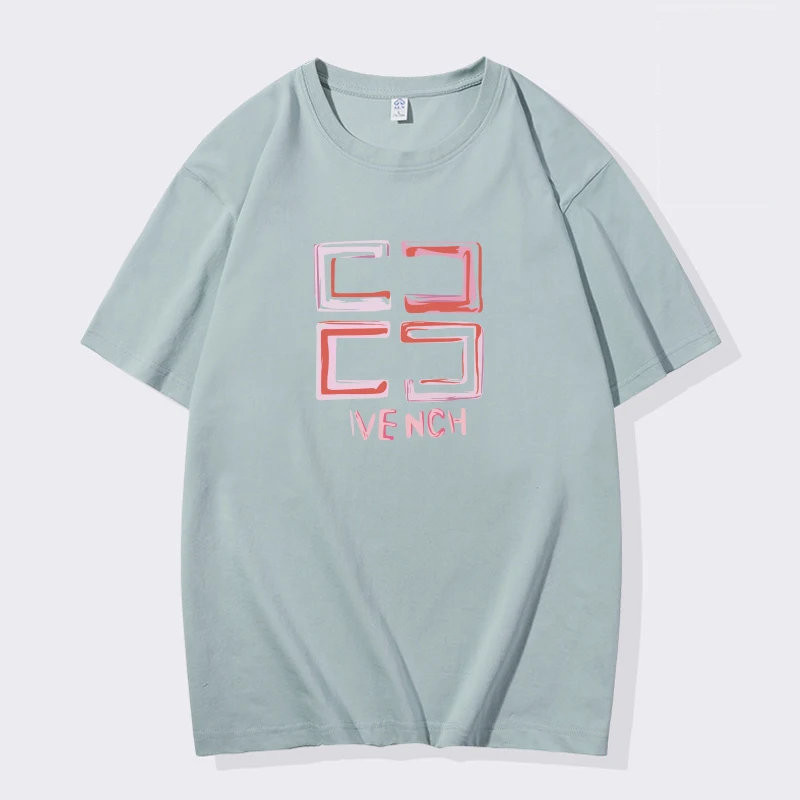 

High Quality Cotton Summer T Letter Logo Printed T-shirt Hip Hop Unisex Short Sleeve Top Street Couple Costume T-shirt