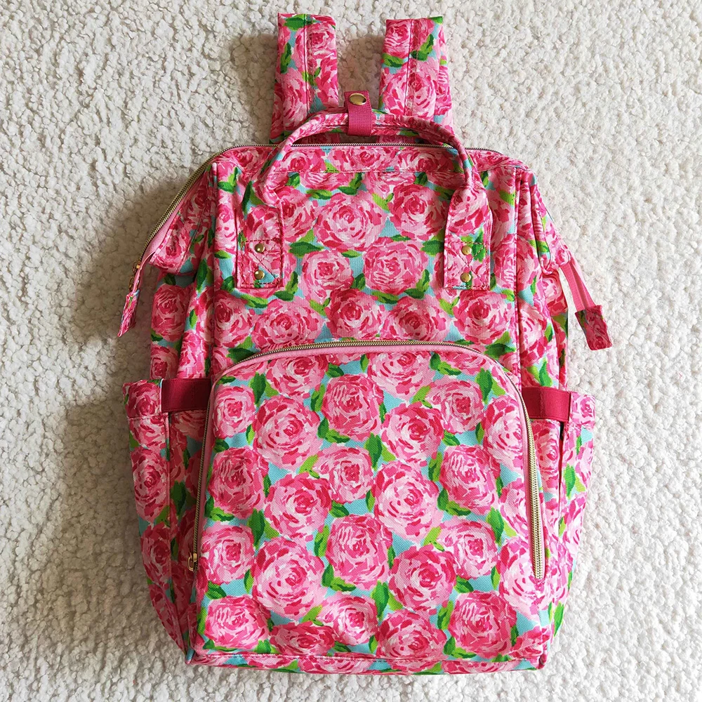 

New Design Diaper Bags Travel Outdoor Children Girls Adjustable School Bags Rose Flower Print Boutique Mummy Bag Backpacks Big