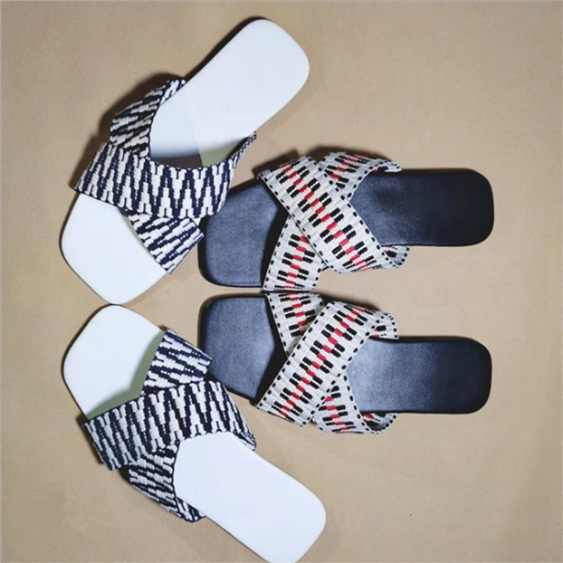 

Женские шлепанцы с перекрестной шнуровкой, удобные летние шлепанцы, квадратный носок, плоская подошва, 2022