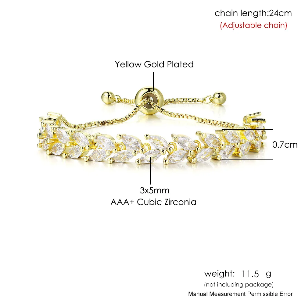 Роскошный регулируемый браслет с листьями и кубическим цирконием для женщин