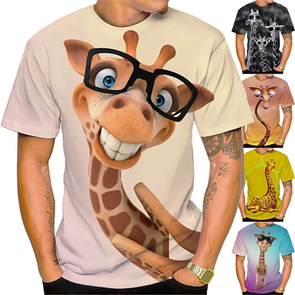 

Summer Funny Men's T-Shirt Top 3D Print Giraffe Animal O-Neck Oversized Shirt Men's Casual Street Summer New Hip-hop Clothing