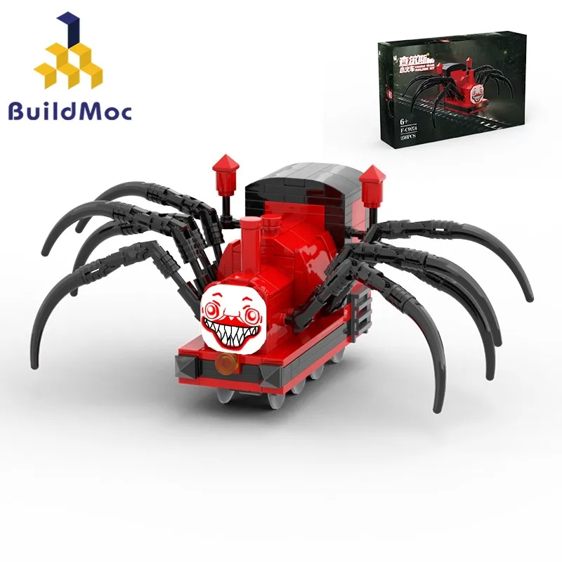 

BuildMoc, игра ужасов, Choo-Choos, Чарльз, набор строительных блоков, Человек-паук, поезд, фигурки животных, кирпичи, игрушки для детей, подарки на день рождения