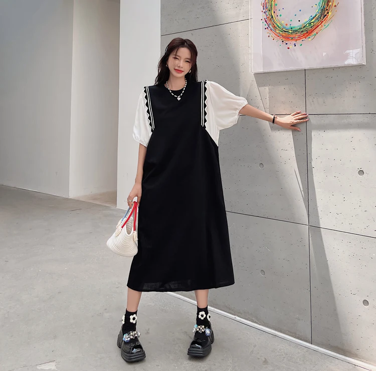 

Женское свободное платье с коротким рукавом, длинное платье в Корейском стиле, лето 2023