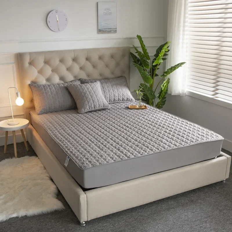 Sheet single piece pure cotton padded protective cover solid color thickened mattress hotel bedspread can be sent