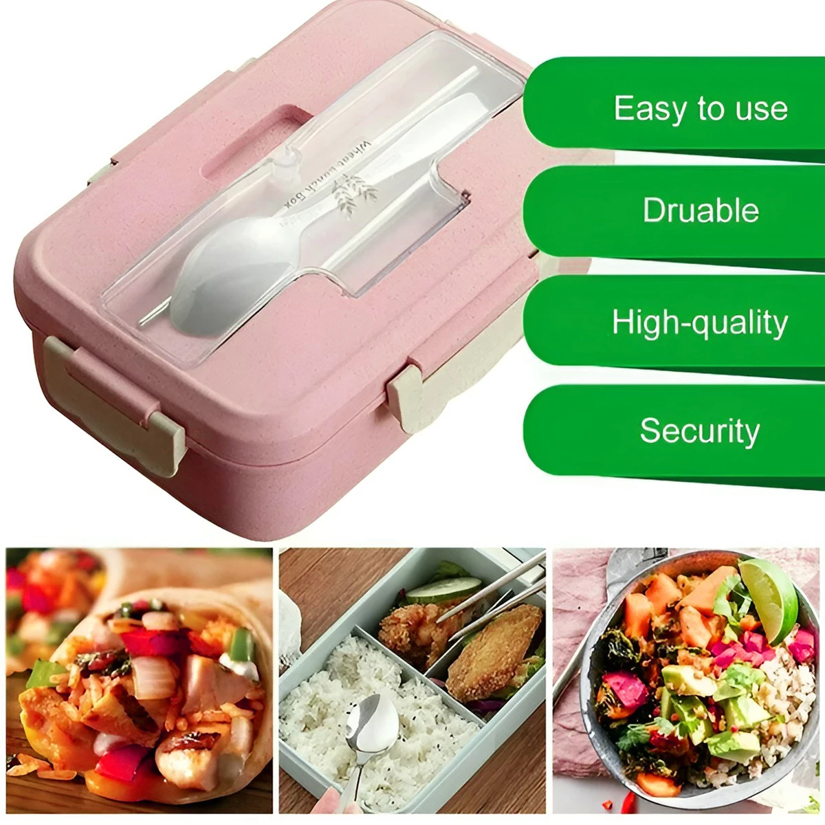 

Bento Box for Kids Lunch Box Portable Bento Lunch Box with 3 Compartments Lunch Containers Leak-Proof Meal Prep Containers