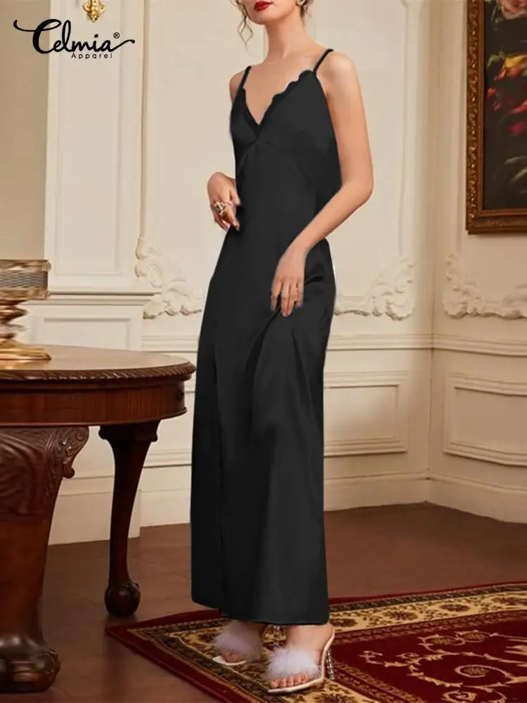 

Элегантная Дамская Домашняя одежда Celmia 2022, женская пижама на бретельках, пикантная ночная рубашка с V-образным вырезом, летняя домашняя атла...