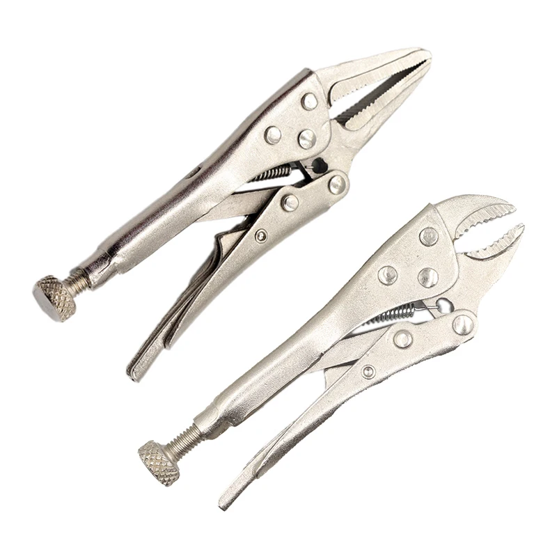 

2Pcs Mini Vise Locking Pliers Set 4in. Curved Jaw and 5in. Long Nose Locking Welding Clamp