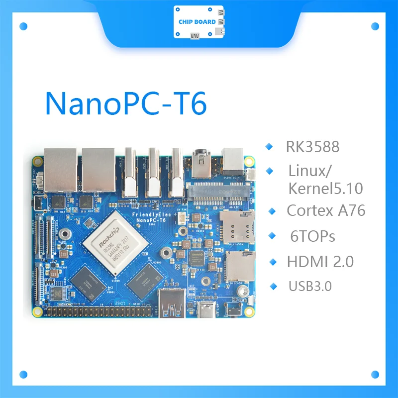 Дружественная макетная плата Nanopc T6 RK3588 Cortex A76 6 Топ вычислительная мощность 16G 256GB Twin 2,5