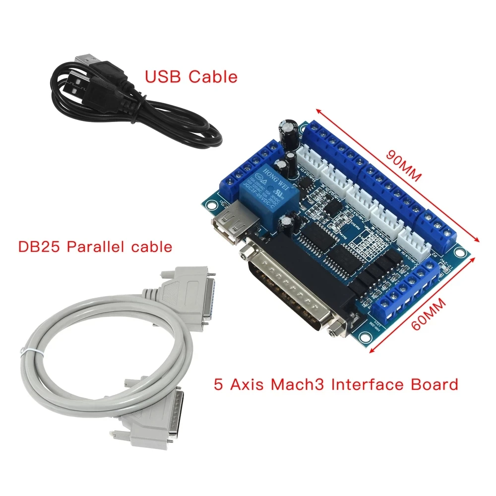 

5 Axis CNC Breakout Board With USB Cable For Nema17 Nema23 Stepper Motor Driver MACH3 Parallel Port Control