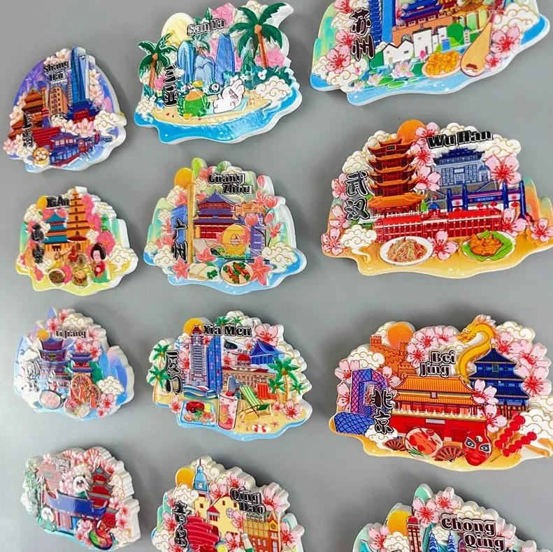 GuoTrendy Original Wooden Fridge Magnet From Nanjing Beijing Hangzhou Shanghai Wuhan Chengdu Changsha Chongqing Xiamen Qingdao