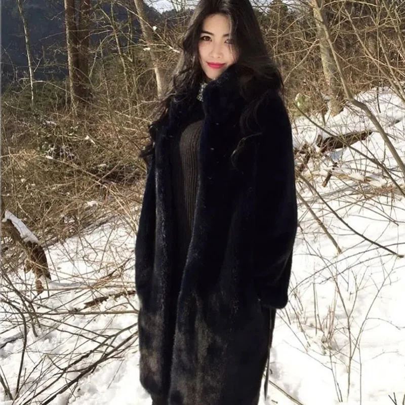 2022 Winter New Faux Fur Coat Women's Mid-Length Imitation Mink Stand Collar Loose Imitation Velvet Thick Warm Plush Coats Femal