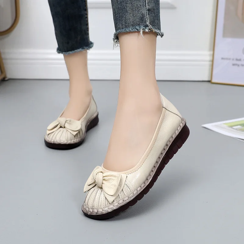 

Genuine Leather Spring Autumn Handmade Comfortable Shoes Women Loafers Soft Flats Zapatos De Mujer