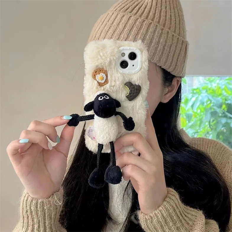 

Милый мультяшный Шон овца Iphone14Promax Iphone14Pro плюшевый трехмерный овчина яблоко фото Оболочка Полная окантовка