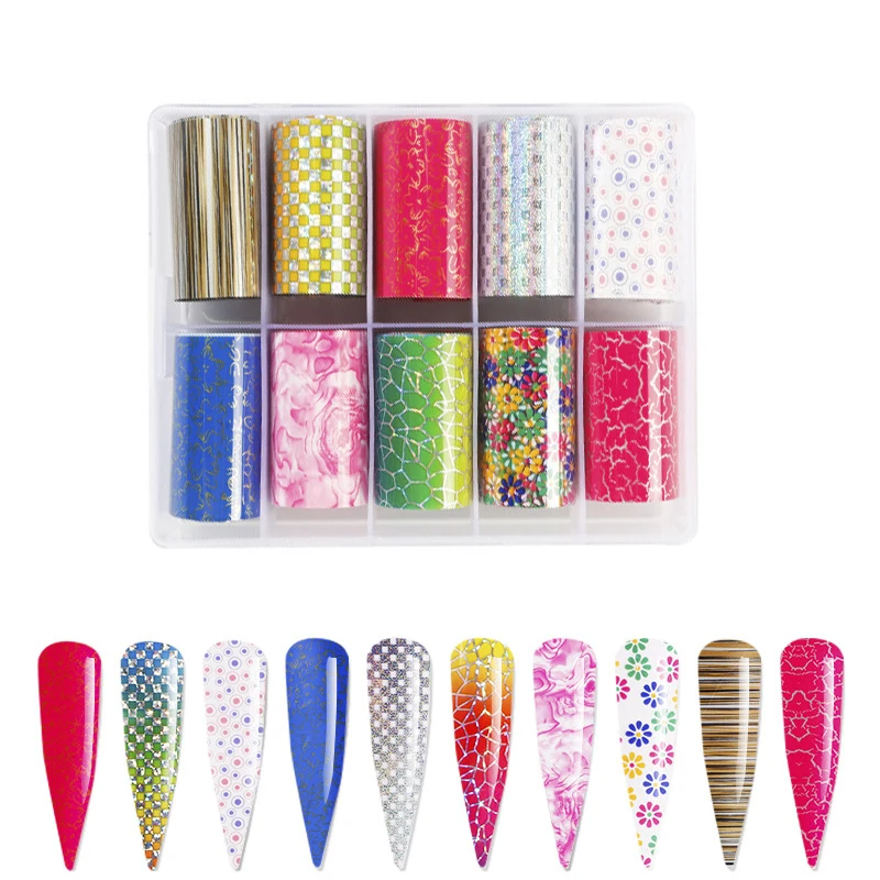 

1BOX Nails Foils Transfer Sticker Starry Sky Flower Flame Laser Gold Paper Slider Nail Water Adhesive Decal Foils Nail Stickers