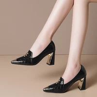 female high heels women shoes pu pointed solid color thick heel low cut waterproof and non slip increase heels women heels