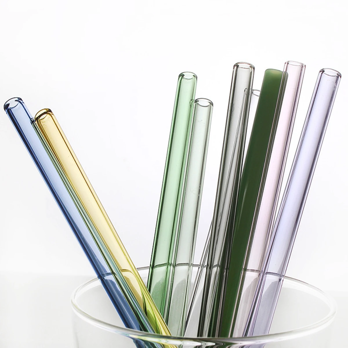 

50PCS 8mm Glass Straws Reusable Drinking Straws Cocktail Eco-friendly Straws for Bar Beverages Milkshakes Tea Smoothies Juice