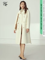 fsle long elegant 100 wool coat women belt white blend winter coat female oversized vintage purpel jacket overcoat ladies