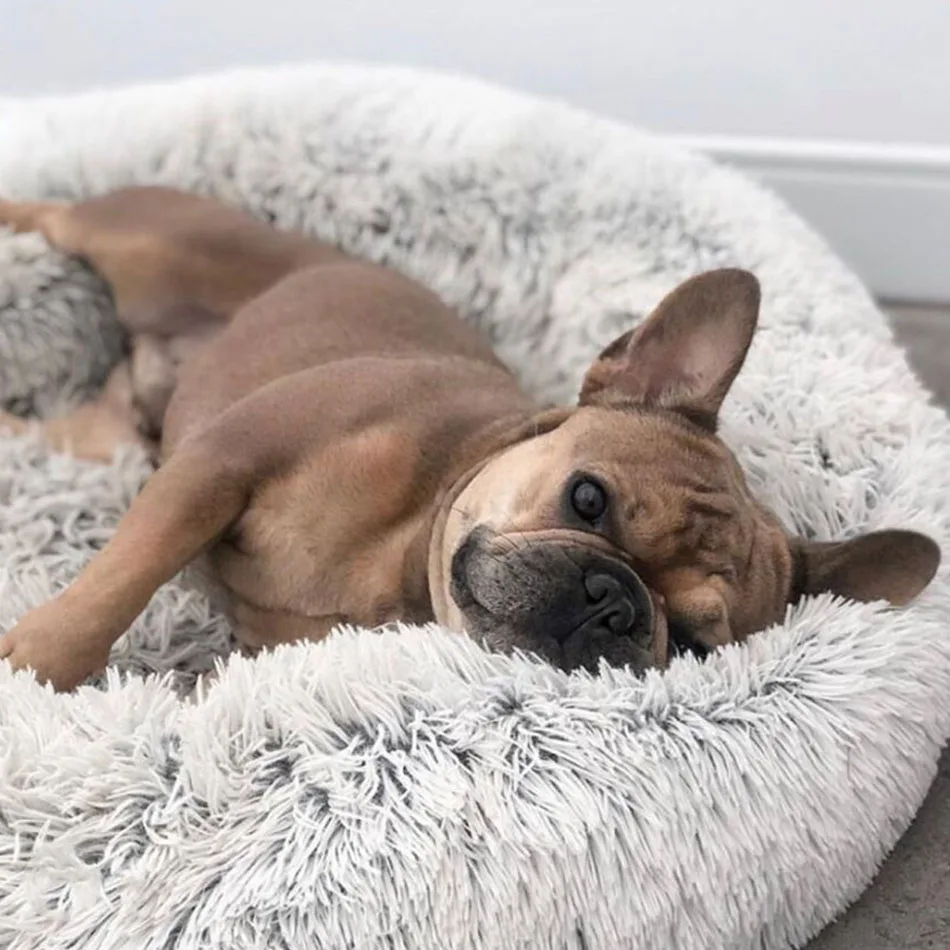 

Pet Dog Donut Kennel Mat Soft Long Plush Cat Dog Bed Cushion Warm Pet Sleeping Calming Pad House Portable Pet Dog Bed