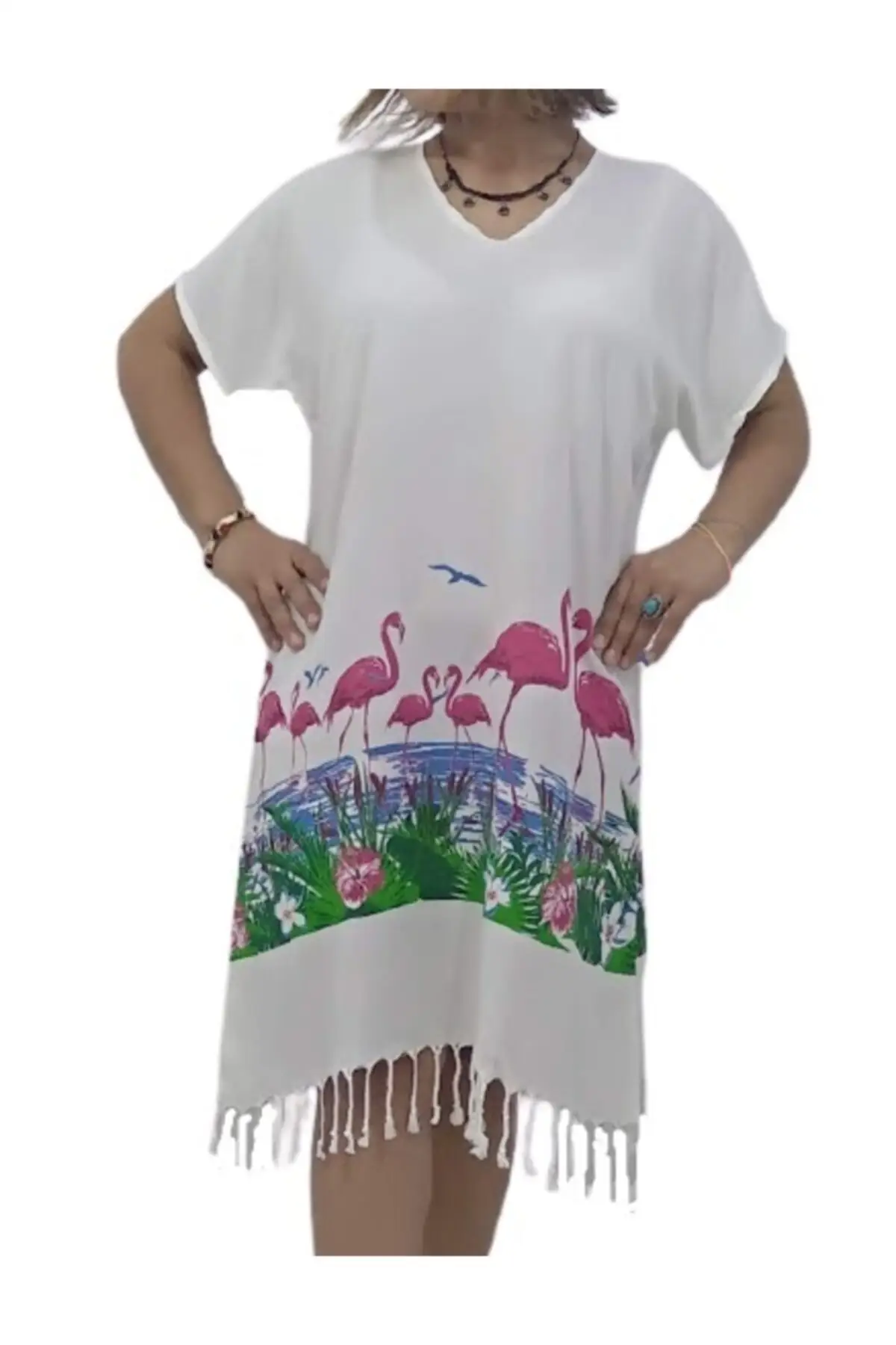 

Women's Pareo Beach Dress Flamingo Swimwear Cover Sexy Tunic Suit Beachwear Female Beach Bikini Cover