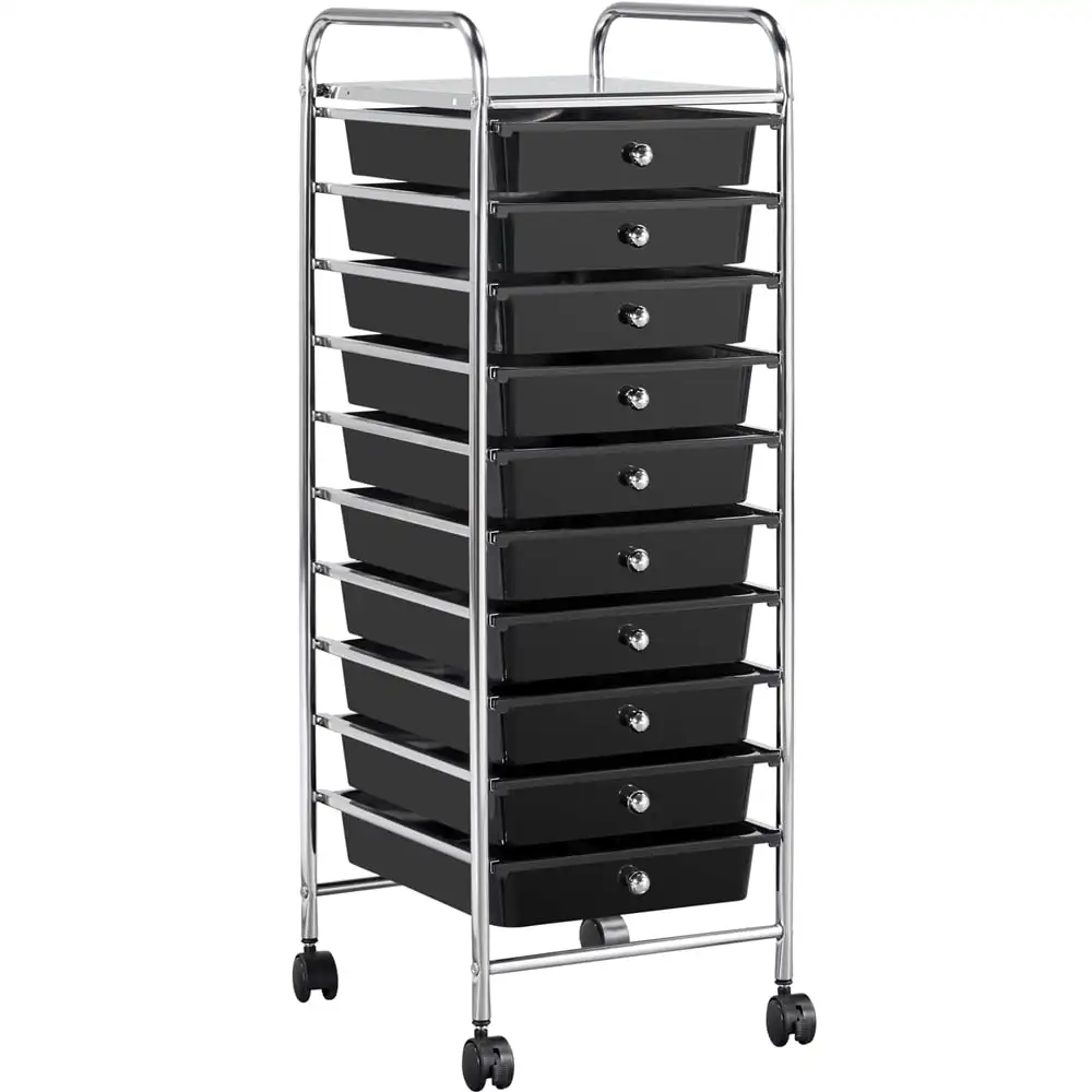 

Easyfashion 10 Drawer Rolling Storage Cart Home Office Organizer Cart with Wheels, Black