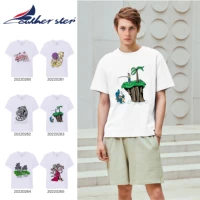 feather step soft and comfortable ladies round neck t shirt pure cotton cute painted elephant 2022 men cartoon anim tops