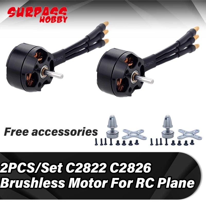 

Surpass Hobby 2PCS C2822 C2826 Brushless Motor for RC Plane Model MINI Fixed Wing Drone Airplane Aircraft Multicopters Fpv DYS