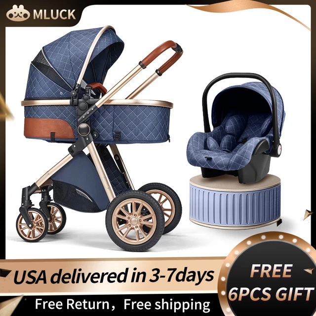 Fashion Baby Stroller 3 in 1 Folding Prams Portable Travel Baby Carriage Luxury Leather High Landscape Baby Car Free Shipping 1