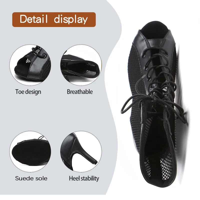 DKZSYIM Woman High Top Ballroom Dance Shoes Black Latin Dance Boots Pole Salsa Dancing Shoes For Women Boots Ballroom Girls