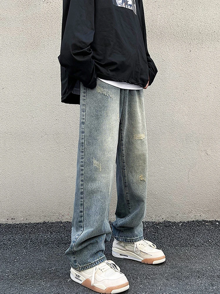 European and American Men's Four Seasons Y2k Jeans High Street Straight Wide Leg Trousers Fashion Streetwear Ins Hot Sale JEANS