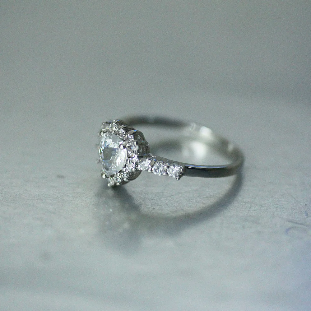 Женское Модное Кольцо Iced Out Bling CZ В Форме Сердца Серебряное Обручальное Ювелирное