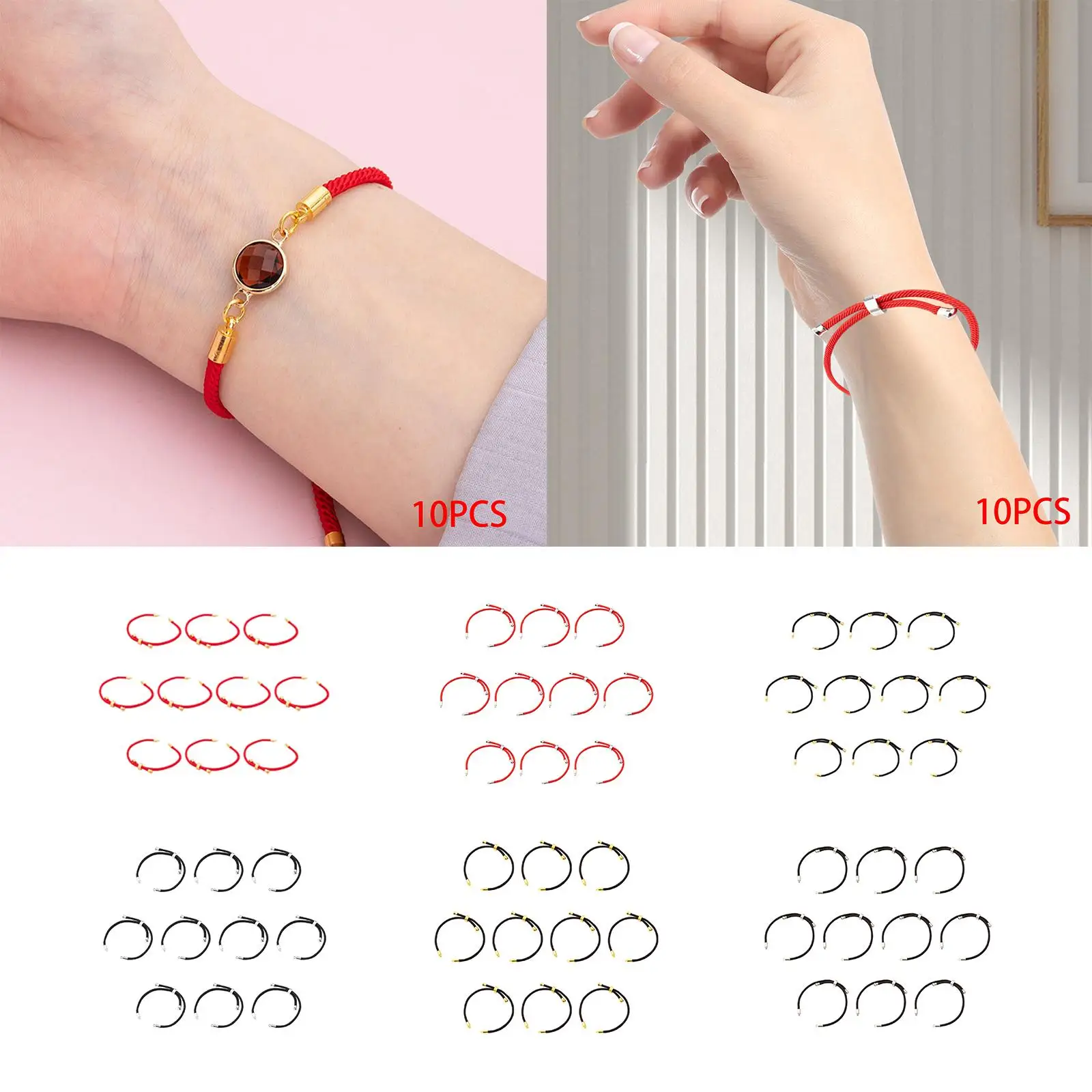 10x Adjustable Slider Bracelets Handmade String Wrap Twisted Cord Bracelet Making