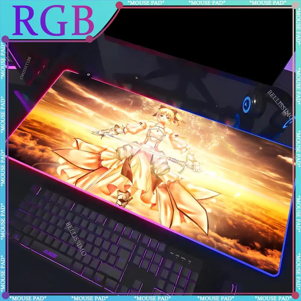 RGB F_Fate Stay Night Unlimited Blade Works Большой коврик для мыши Аниме Светодиодный игровой
