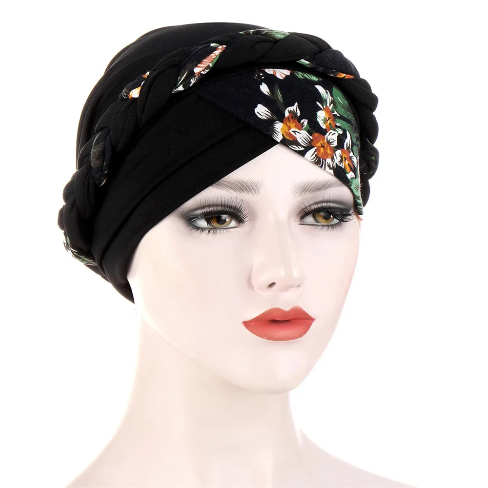 

Indian Turban Print Braid Beanies Women Chemo Cap Cross Headscarf Muslim Hijab Hair Loss Head Scarf Wrap Skullies Headwrap Mujer