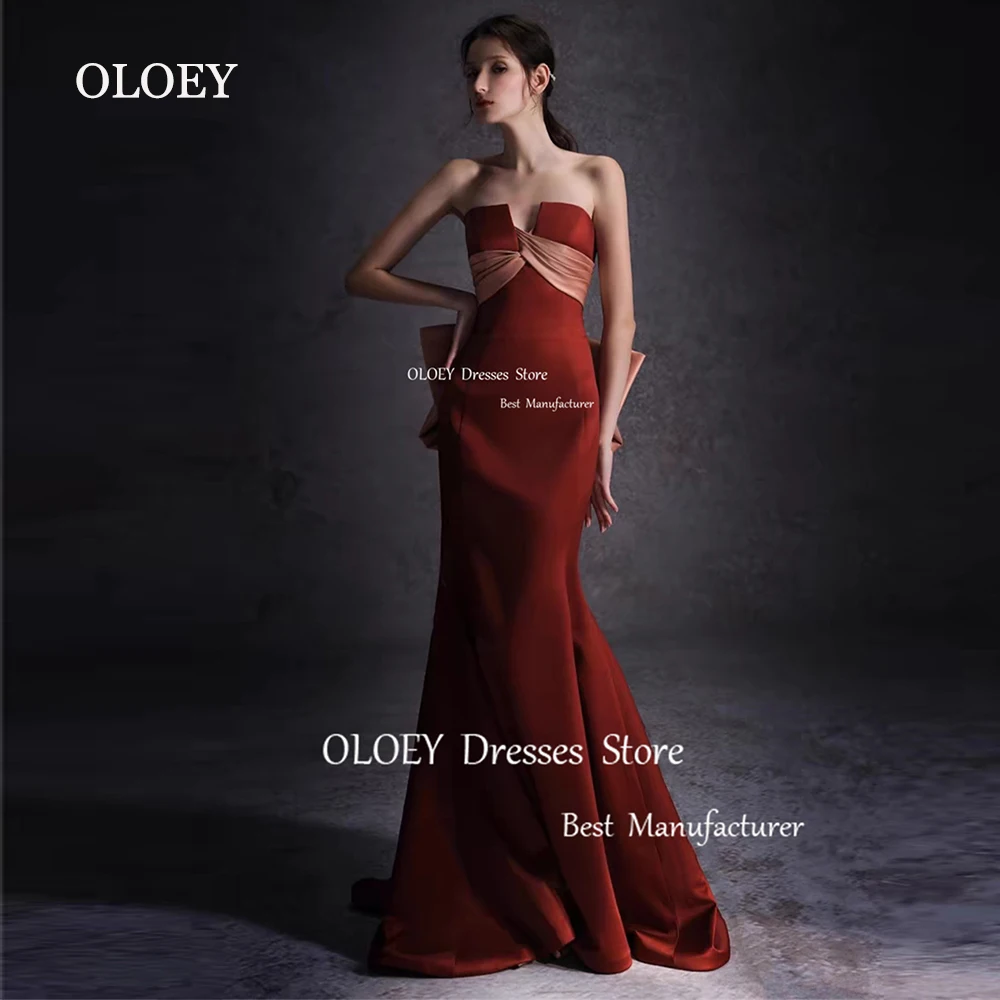 Элегантное Красное Атласное Вечернее платье OLOEY с юбкой-годе без бретелек