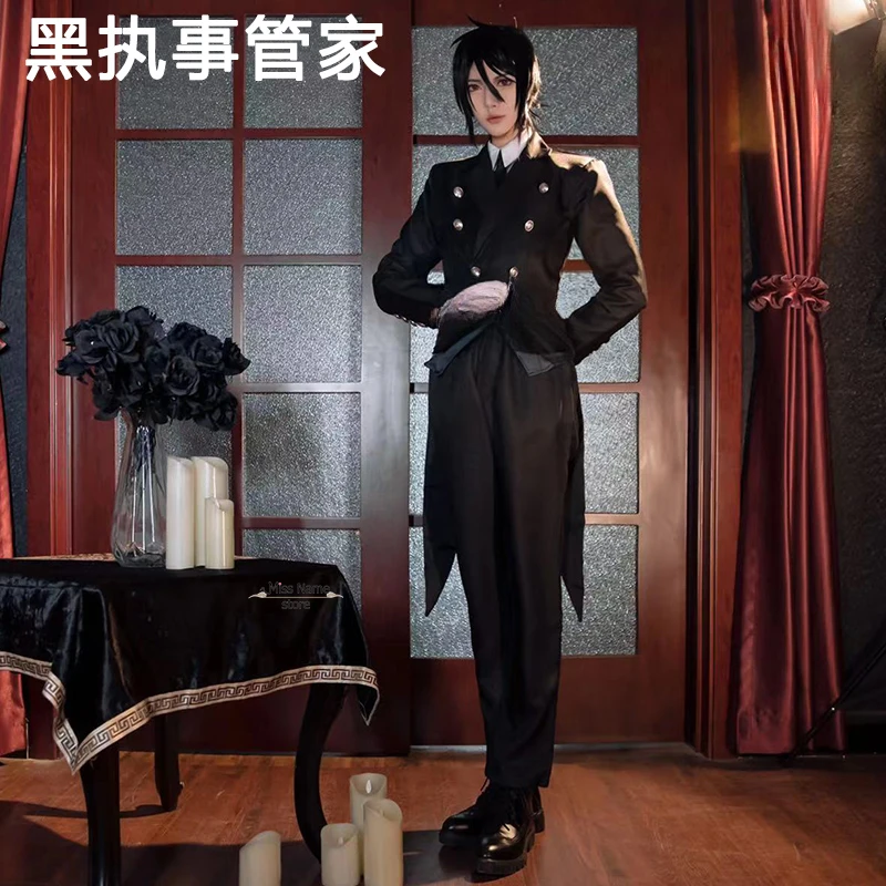 

Black Butler Cosplay Japanese Anime Kuroshitsuji Sebastian Michaelis Cosplay Costume Unisex Uniforms 8 piece with Tattoo Sticker