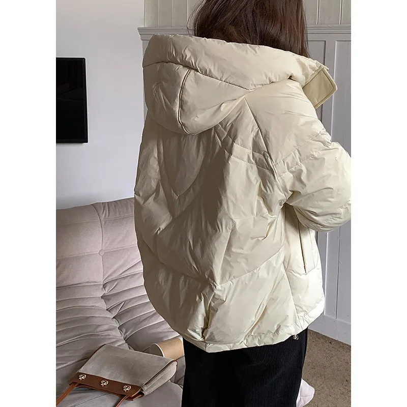 Cowl Buckle Down Jacket Female Short 2022 Winter New Fashion Hooded Bread Clothes Women's Clothing