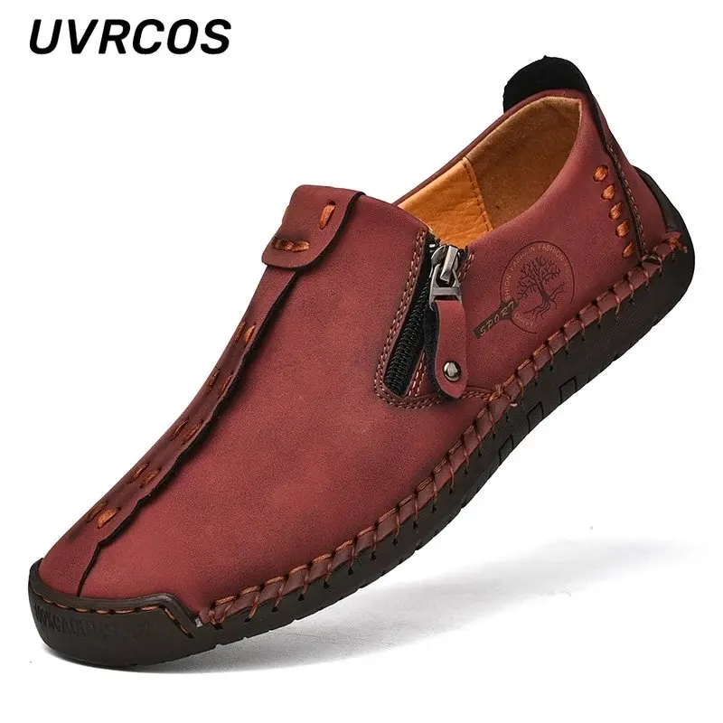 

Men Outdoor Sneakers Casual Flat Shoes Handmade Loafers Fashion Zipper Low Top Solid Color Breathable New