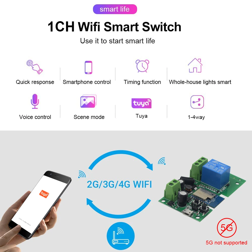 Фото Модуль реле USB 5 В постоянного тока 12 В 24 В Wifi. для TUYA APP Дистанционное управление Самоблокирующееся беспроводное реле задержки для умного умного умного дома №2