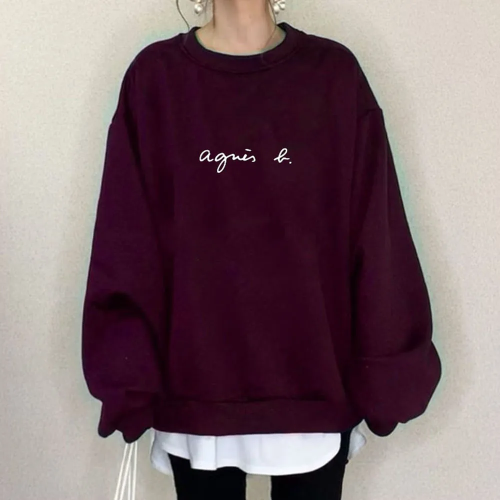 Streetwear Hoodies Women 2022 Round Neck Letter Print Ladies Pullover Patchwork Casual Female Clothing Sweatshirt Leisure Tops