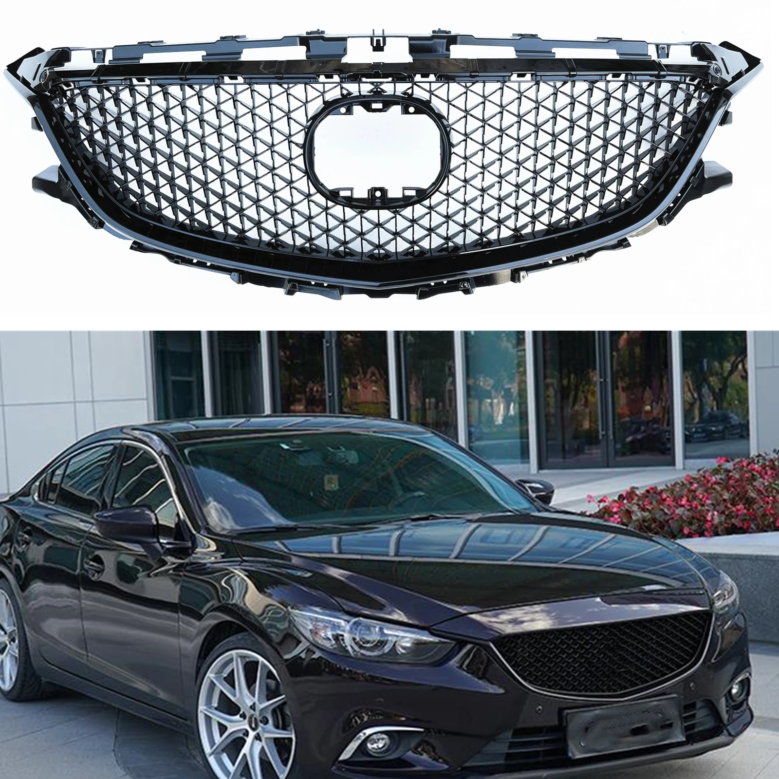 

Honeycomb Style Front Grille Racing Grills For Mazda 6 2014-2016 Mazda6 Black Replacement Upper Bumper Hood Mesh Body Kit Grid