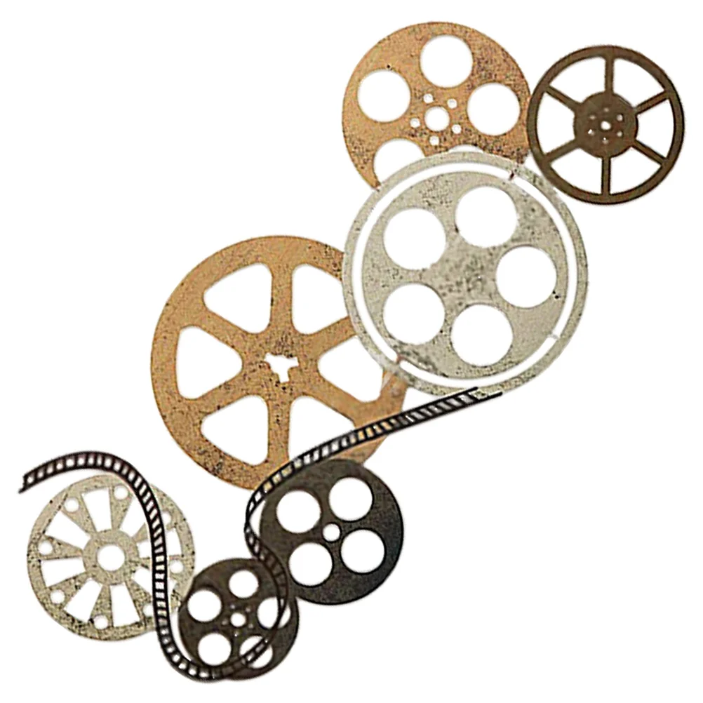 

Wall Movie Reel Decorationhanging Contemporary Sticker Ornament Film Iron Studio Decor Theater Abstract Suclpture Black Rustic