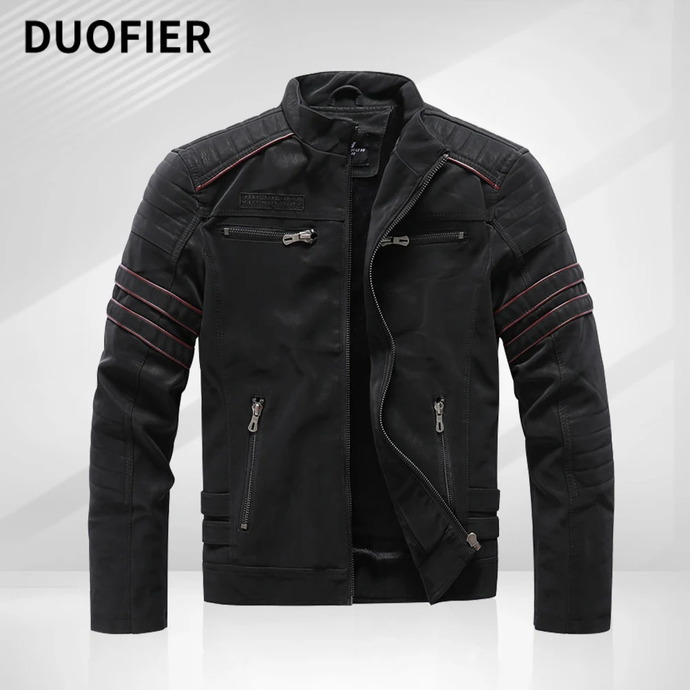 

Mens Motorcycle Jacket Inner Fleece PU Suede Leather Jackets Winter Brand Embroidery Biker Coat Slim Overcoats Mens Streetwear