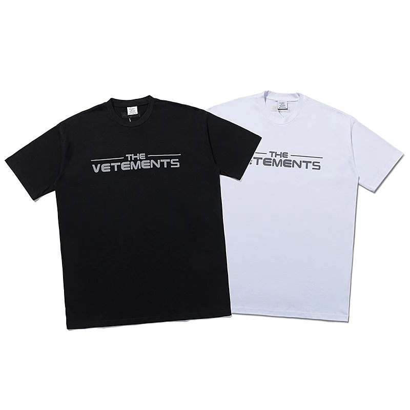 

Vetements 2021 Spring And Summer Vtm 3m Reflective Logo Unisex Short Sleeve Vetements T-Shirt Black And White