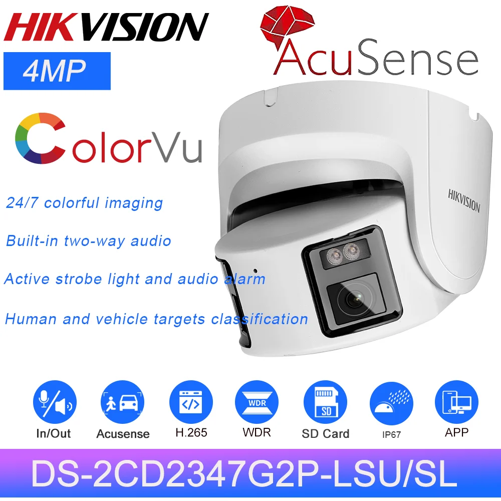 

Hikvision 4MP Turret IP Camera DS-2CD2347G2P-LSU/SL Panoramic ColorVu Fixed Stroble Light&Audio Alarm CCTV Surveillance Cameras