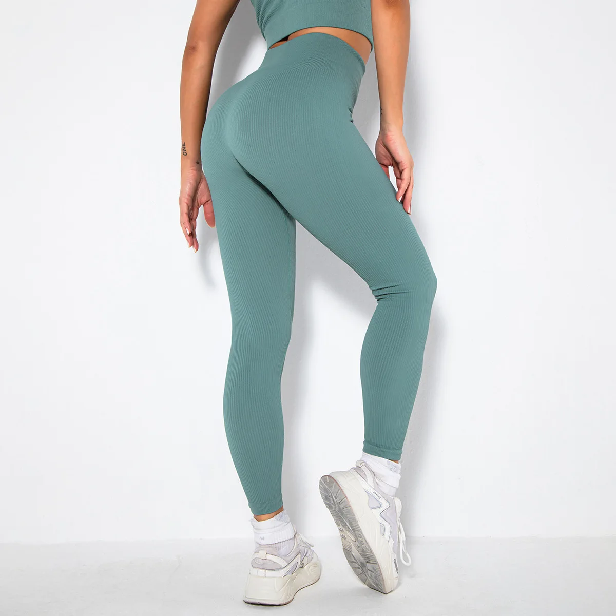 

Ribbed Pants High Waisted Gym Leggings Sport Women Fitness Seamless Female Legging Tummy Control Running Training Tights Shorts