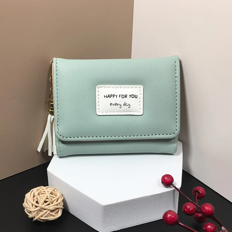 

Women's Wallet Short Solid Color Letter Female Pu Leather Three Fold Coin Purses Ladies Fashion Money Clip Wallet Women